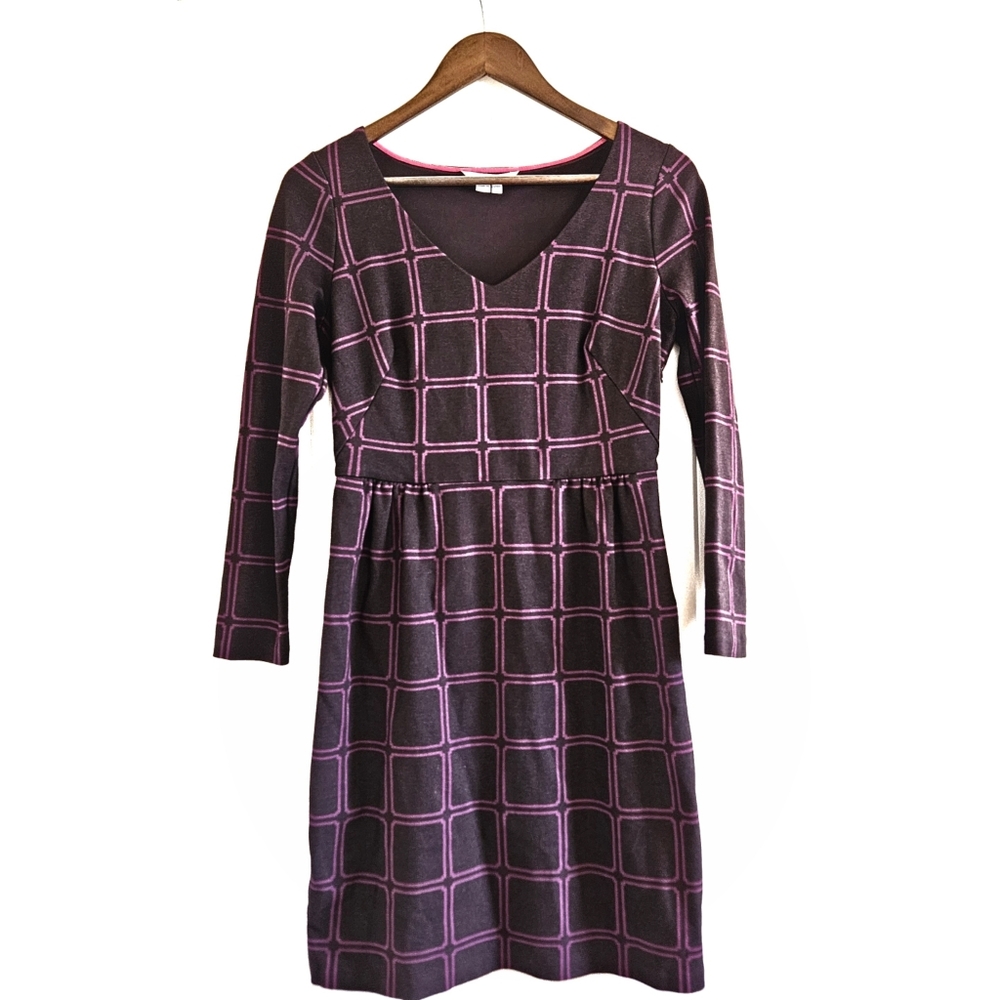 Boden Eliza Ponte Dress in Maroon Grid Print